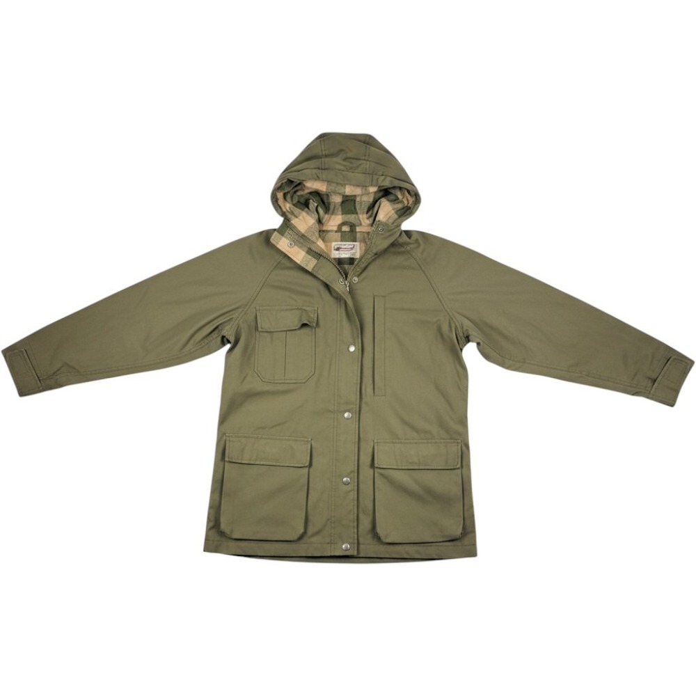 Freedom Vintage Field Jacket Mens M Olive Green‎ Plaid Lined Hooded Utility Coat